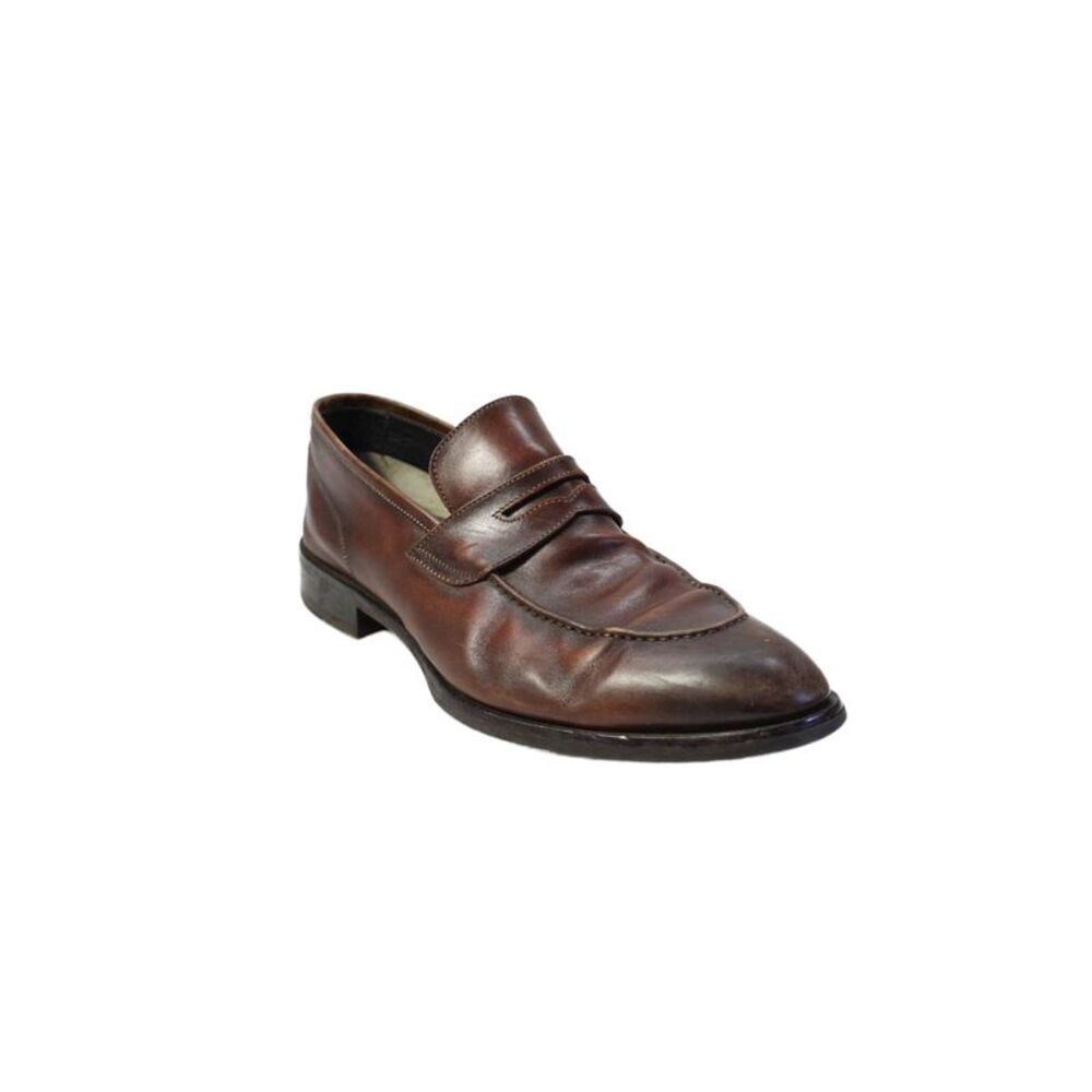 Di Bianco Mens Slip On Round Toe Leather Loafers Dark Brown Size 43